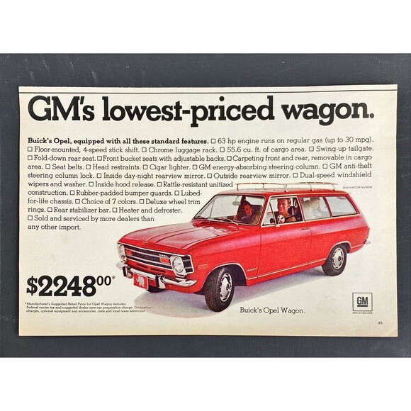 Buick's Opel "GM's Lowest-priced Wagon" Vintage Print Ad 1970 - Picture 3 of 3
